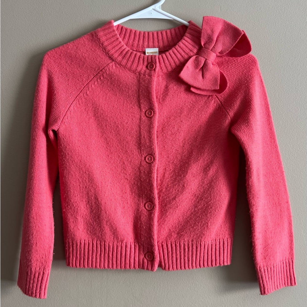Gymboree Bright Pink Girls/Kids Big Bow ButtonUp Sweater Cardigan,Size Medium7/8